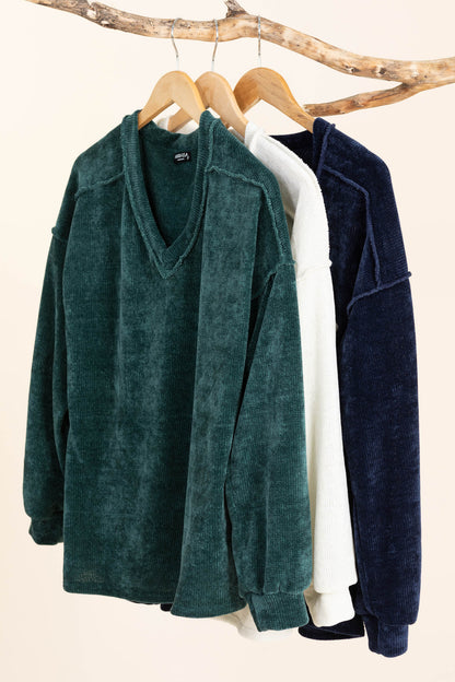 Chenille V-Neck Comfy Knit Tops