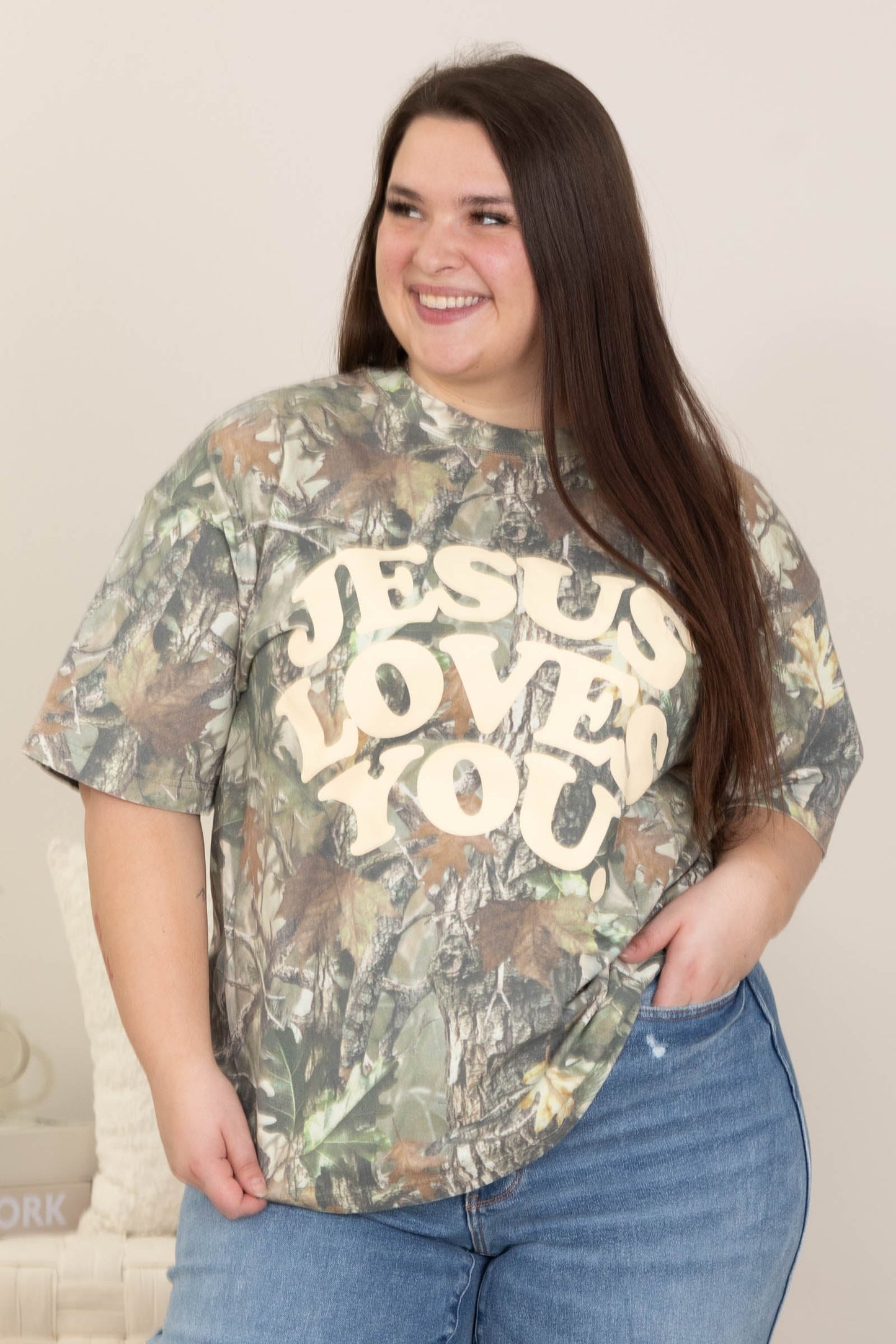 Camo Jesus Loves You Oversized Tee