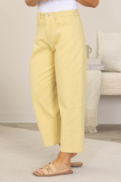 Butter Yellow Mid Rise Barrel Cotton Twill Jeans