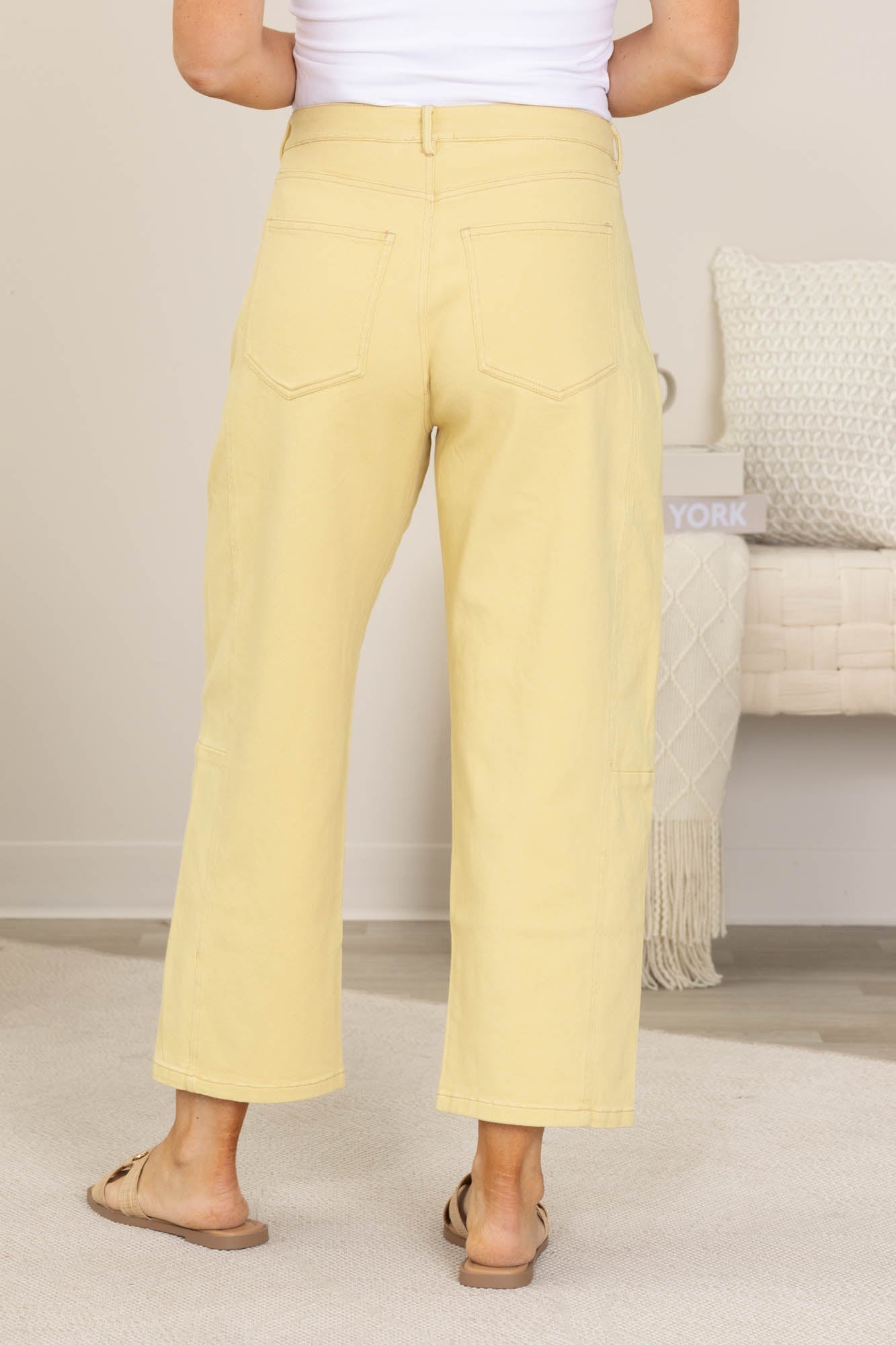 Butter Yellow Mid Rise Barrel Cotton Twill Jeans