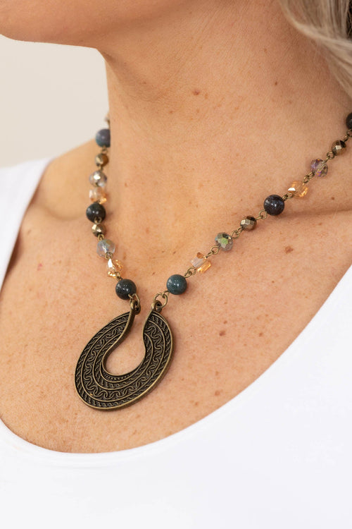 Bronze Pendant With Mixed Beads Necklace