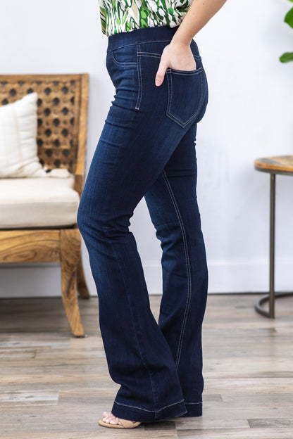 Cello Dark Wash Pull On Flare Jeans
