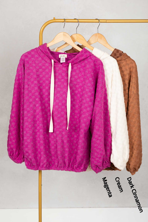 Brushed Checker Knit Hoodie Top