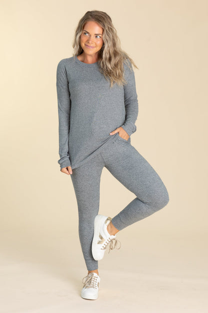 Brushed Hacci Crew Neck Long Sleeve Tops