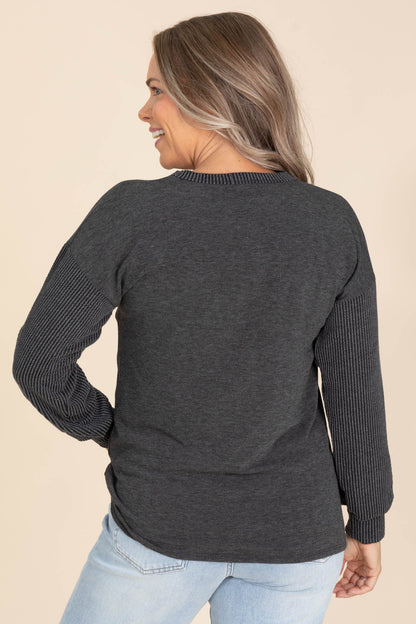 Charcoal Ribbed Halloween Rhinestone Knit Top