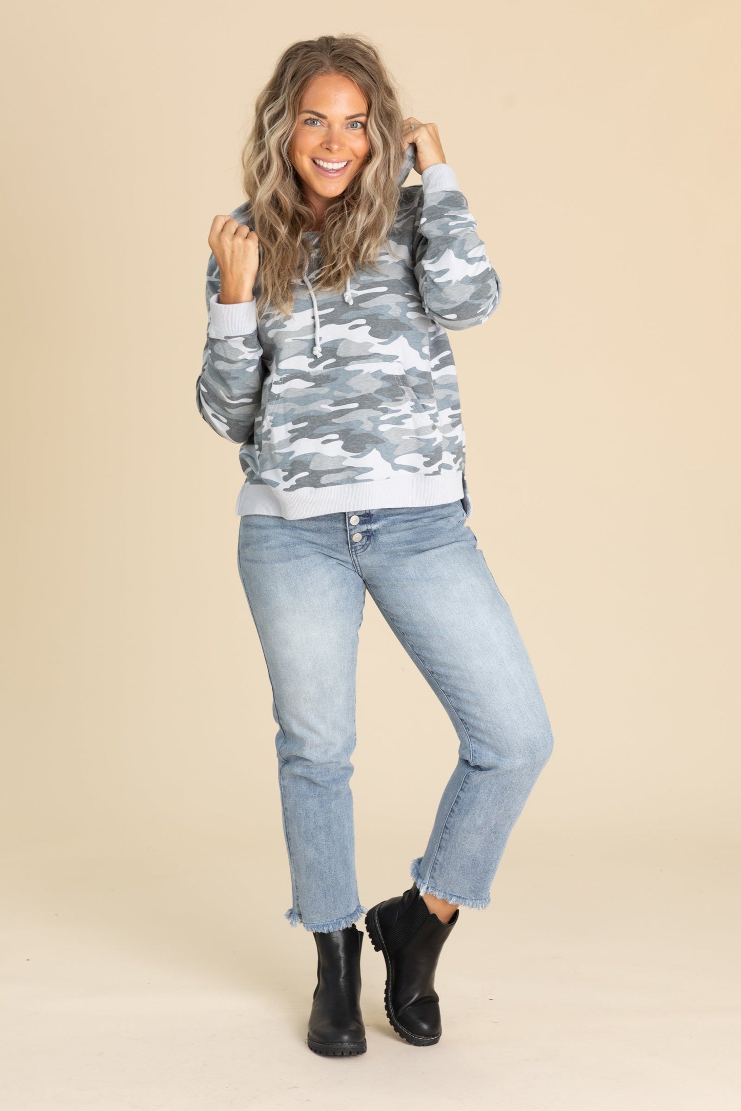 Camo Print Drawstring Hoodie