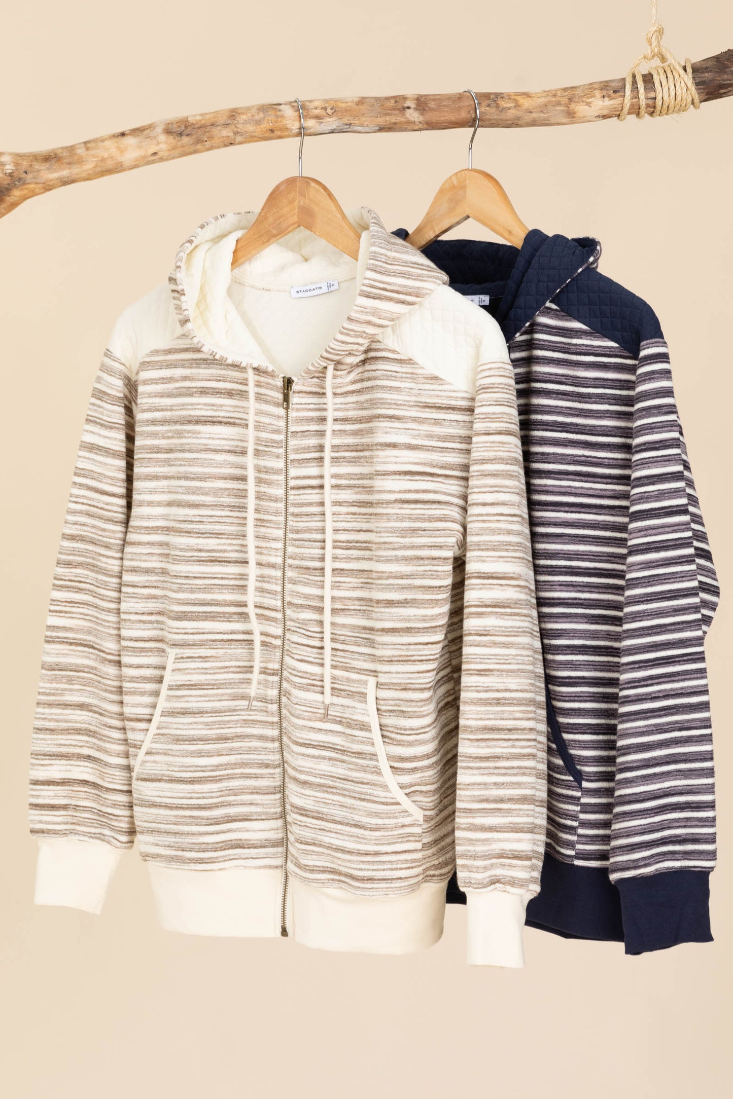 Colorblock Striped Zip Up Hoodie