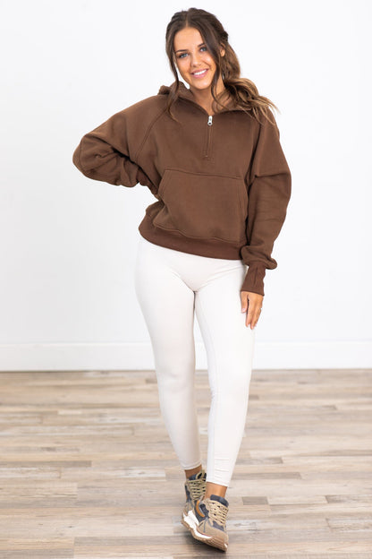 Brown 1/2 Zip Fleece Hoodie