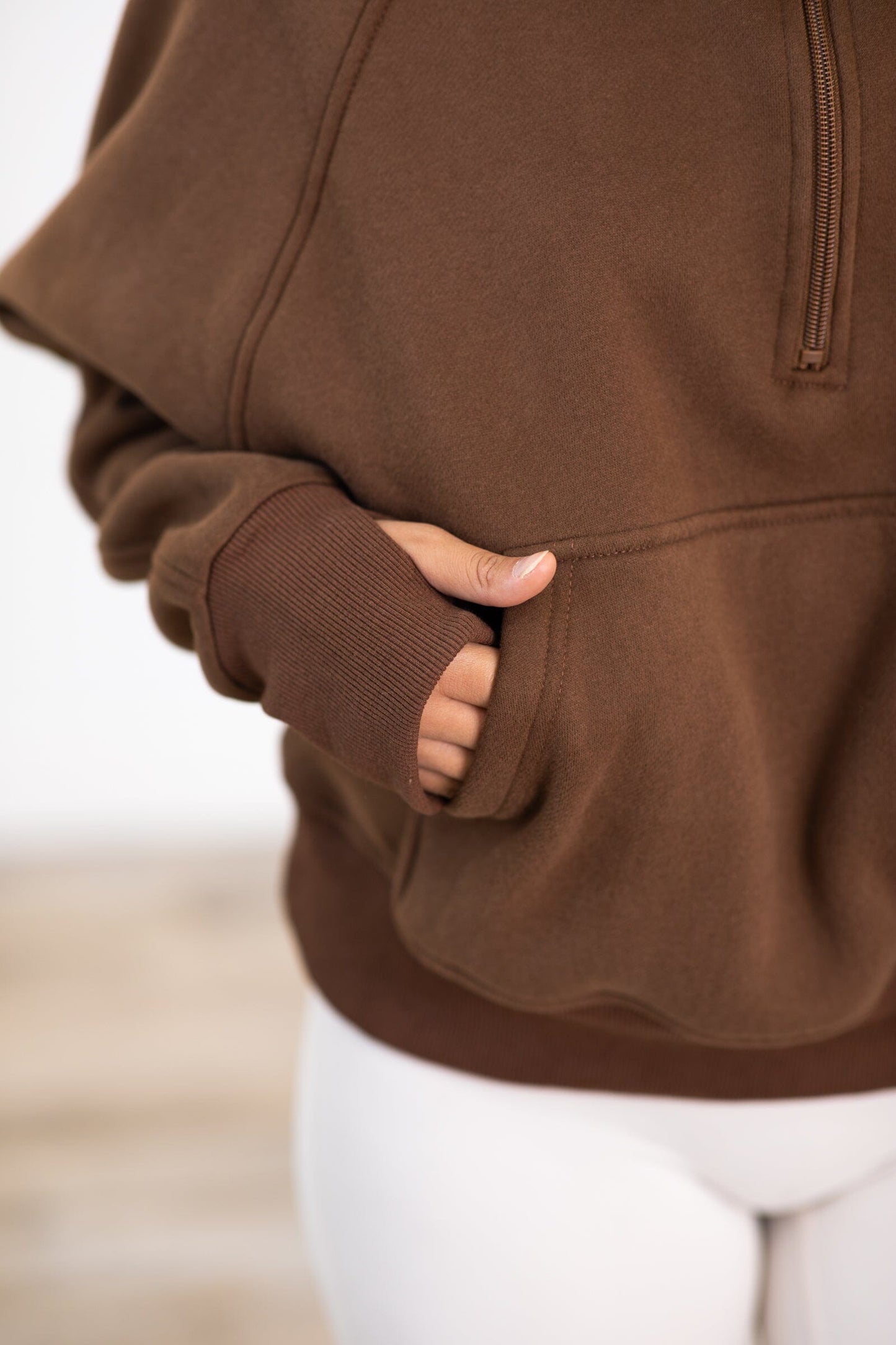 Brown 1/2 Zip Fleece Hoodie