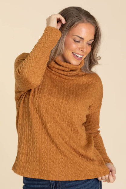Cinnamon Textured Turtle Neck Knit Top
