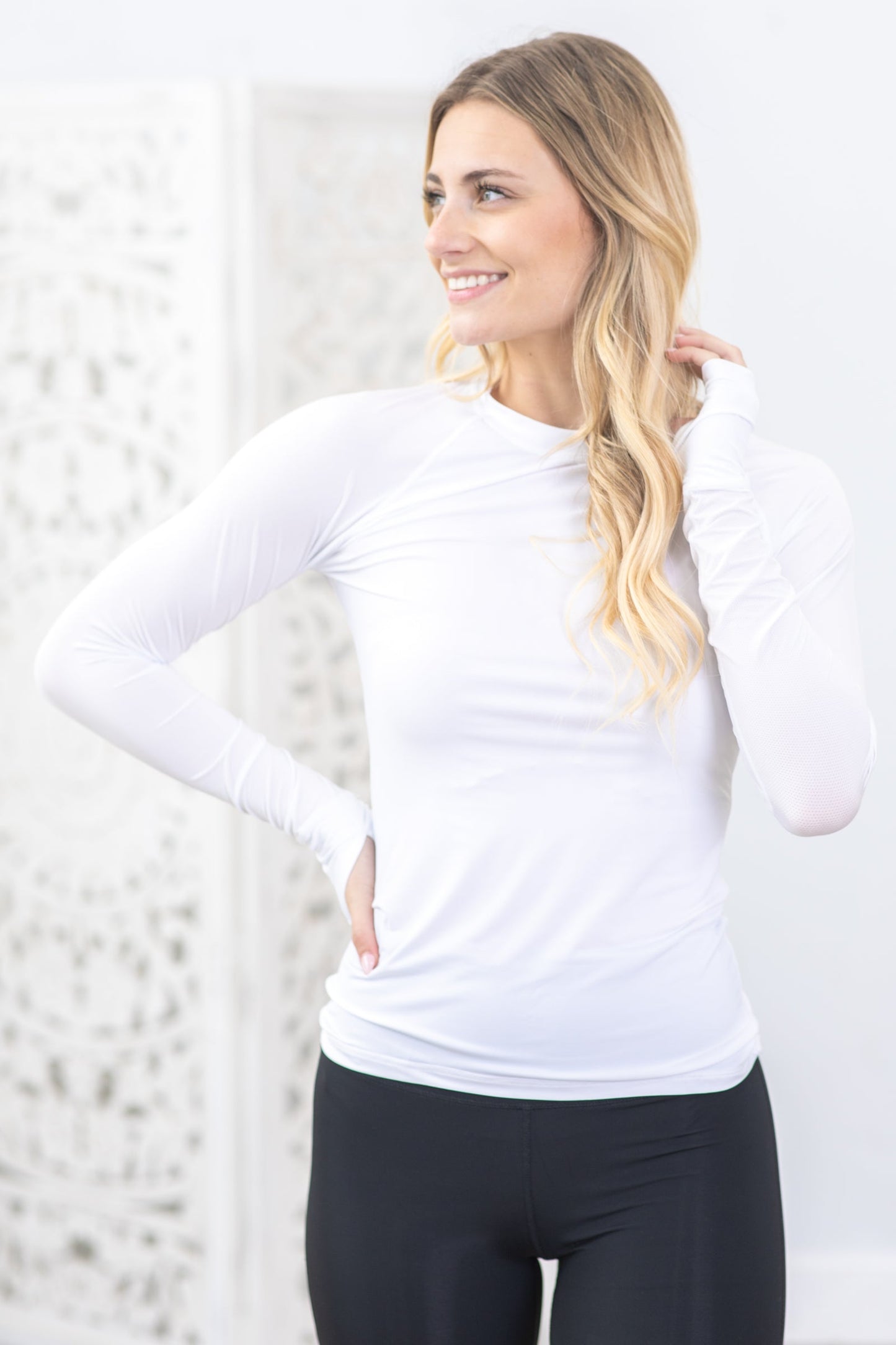 Cool Touch Mesh Long Sleeve Knit Top