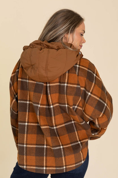 Camel And Mocha Plaid Front Pockets Shacket