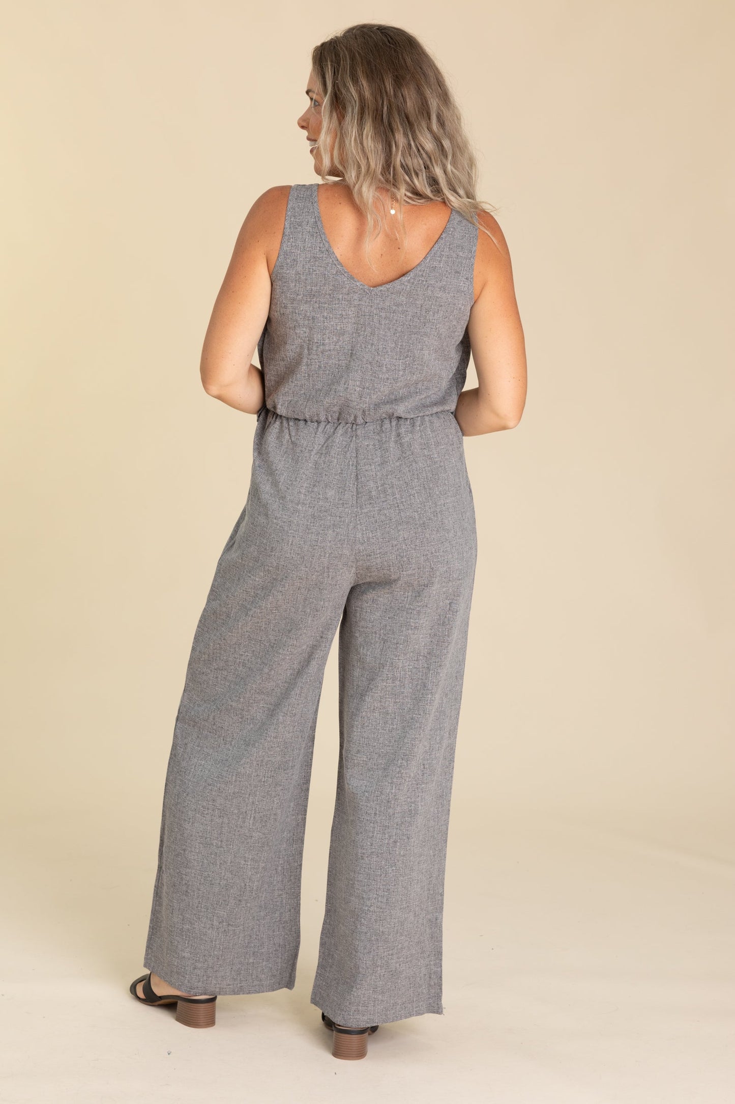 Charcoal Jumpsuit With Pockets And Front Twist