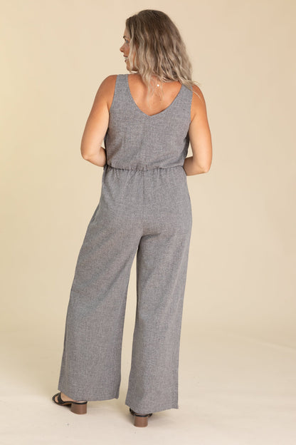 Charcoal Jumpsuit With Pockets And Front Twist