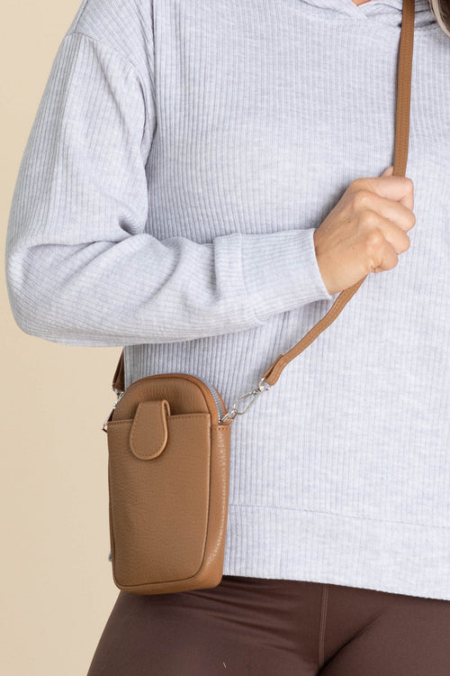 Camel Vegan Leather Mini Crossbody Bag