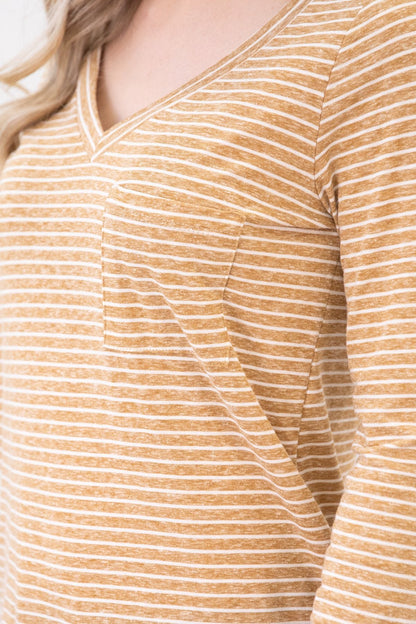 Cinnamon Stripe V-Neck Long Sleeve Top