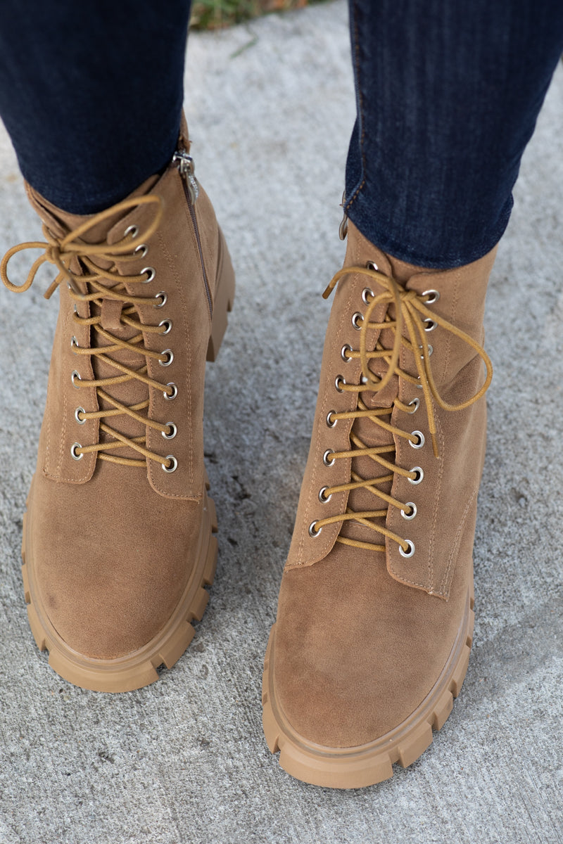 Camel Lug Sole Lace Up Boots
