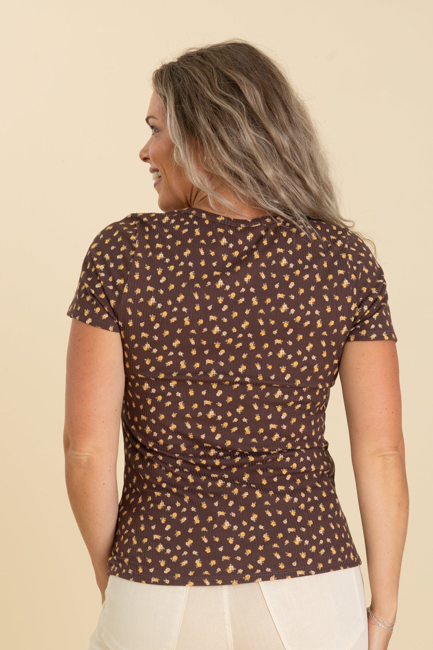 Brown With Marigold Florals Knit Tee