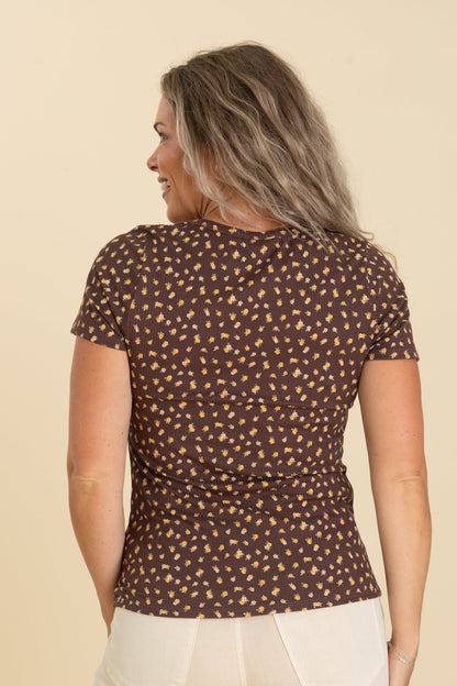 Brown With Marigold Florals Knit Tee