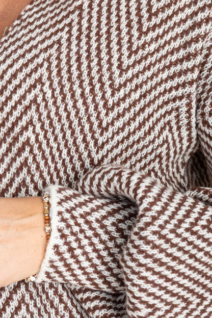 Brown Herringbone Sweater Cardigan