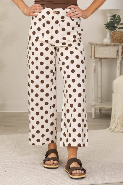 Brown Polka Dot Front Pocket Pants