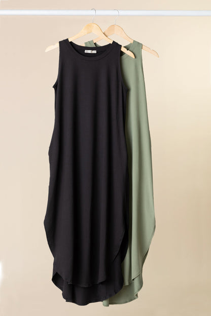 Brushed Side Slit Dress With Pockets