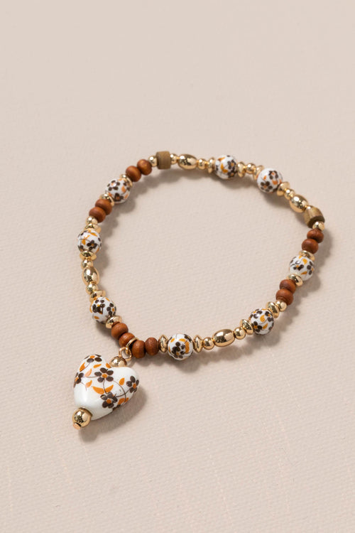 Ceramic Heart Shape Bead Bracelet