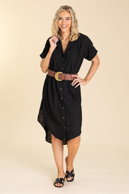 Casual Buttoned Up Short Sleeve Midi Dress