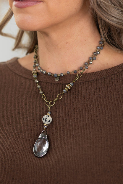 Bronze Tear Drop Pendant With Stone Necklace
