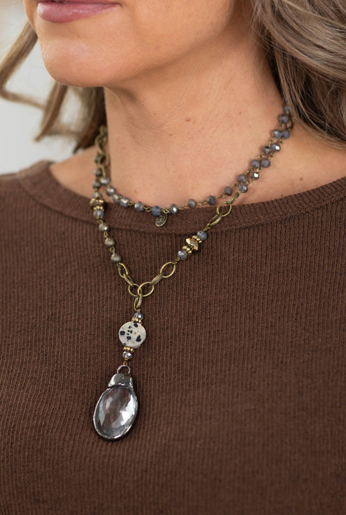 Bronze Tear Drop Pendant With Stone Necklace