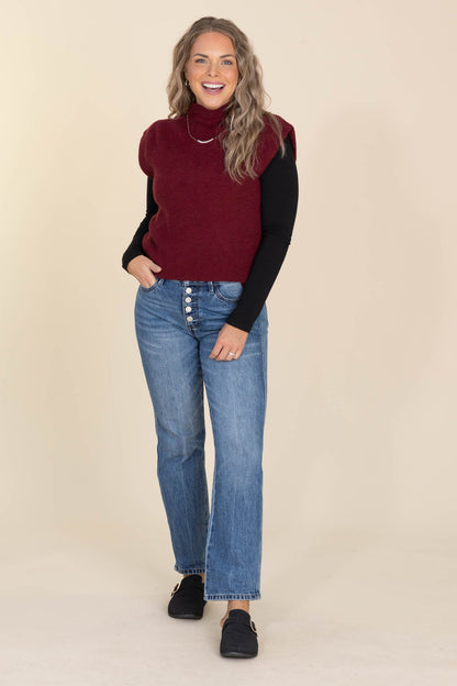 Burgundy Soft Knit Sweater Vest Top