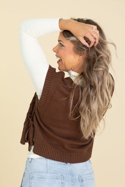 Brown Sweater Side Tie Vest