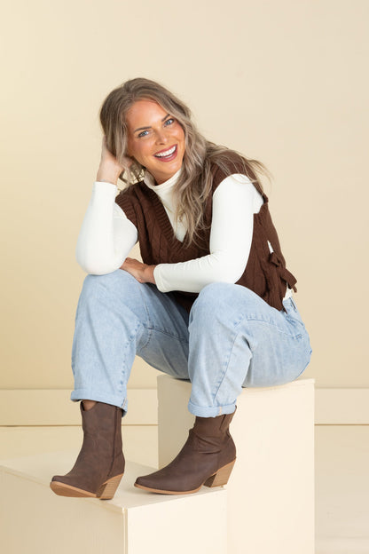 Brown Sweater Side Tie Vest