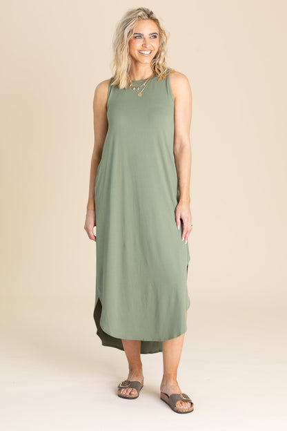 Brushed Side Slit Dress With Pockets