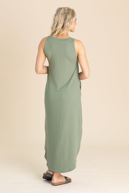 Brushed Side Slit Dress With Pockets