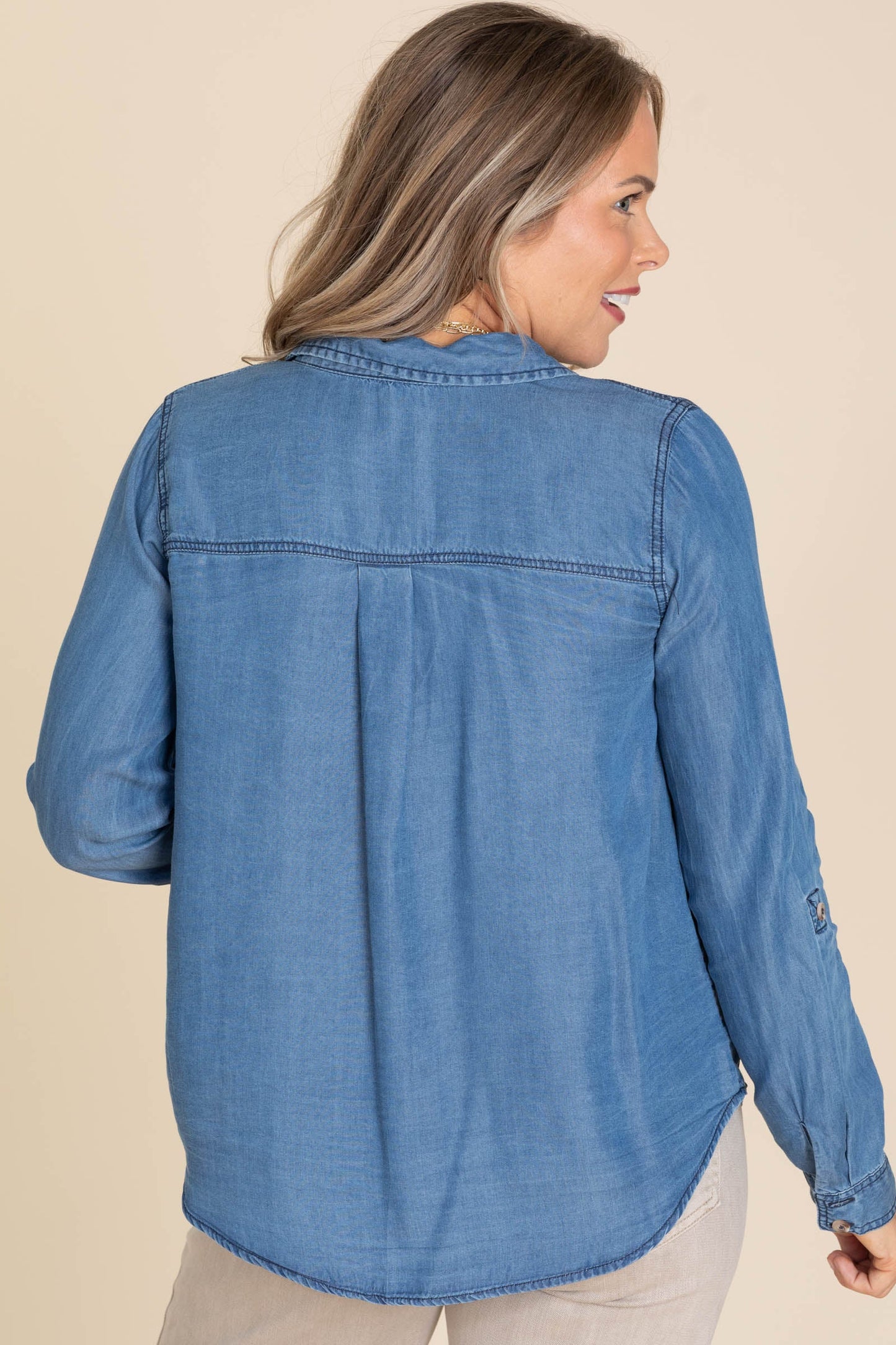 Chambray Collared Button Down Shirt