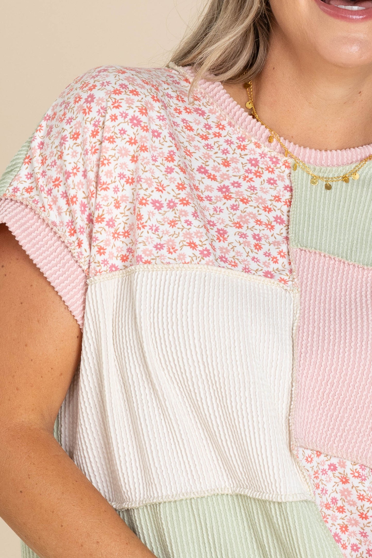Colorblock Ribbed Daisies Knit Top