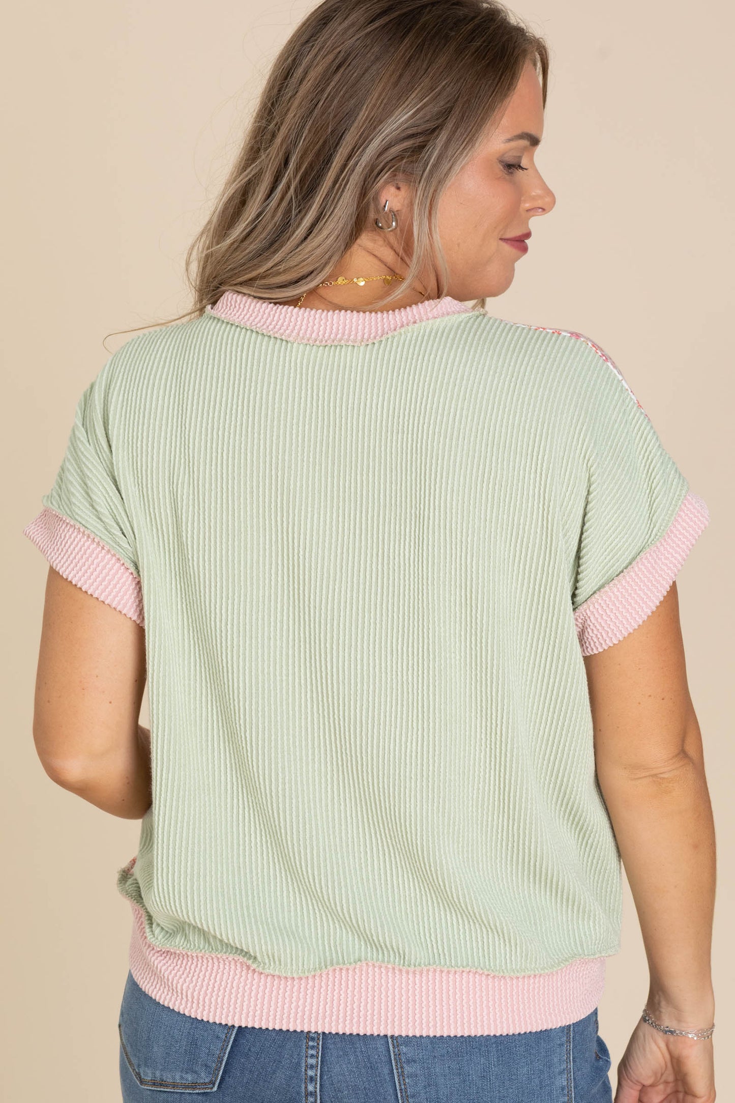 Colorblock Ribbed Daisies Knit Top
