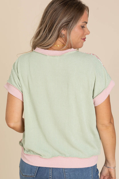 Colorblock Ribbed Daisies Knit Top
