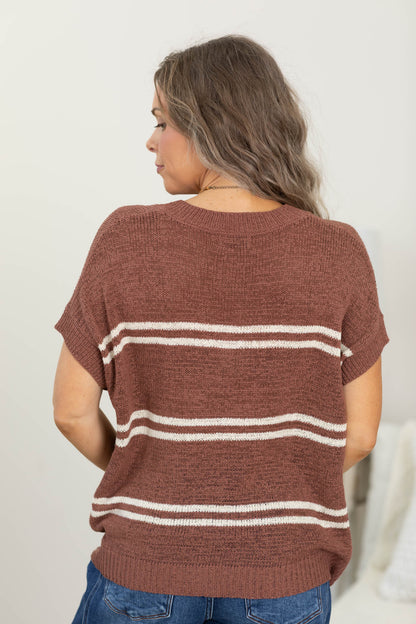 Brown V-Neck Oversized Knit Top
