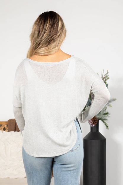 Button Front Melange Knit Long Sleeve Top