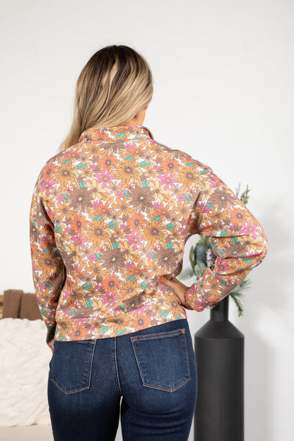 Brown And Pink Floral Print Knit Pullover
