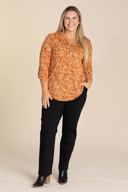 Cinnamon Printed Lizzy Wrinkle Free Top