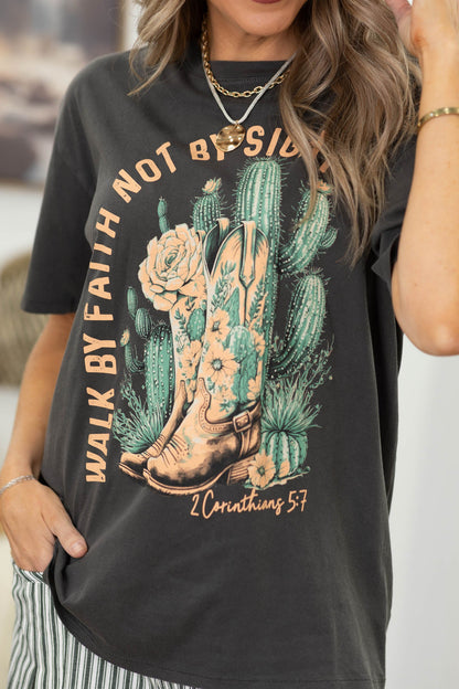 Charcoal Walk By Faith Not By Sight Graphic Tee- 100% Cotton