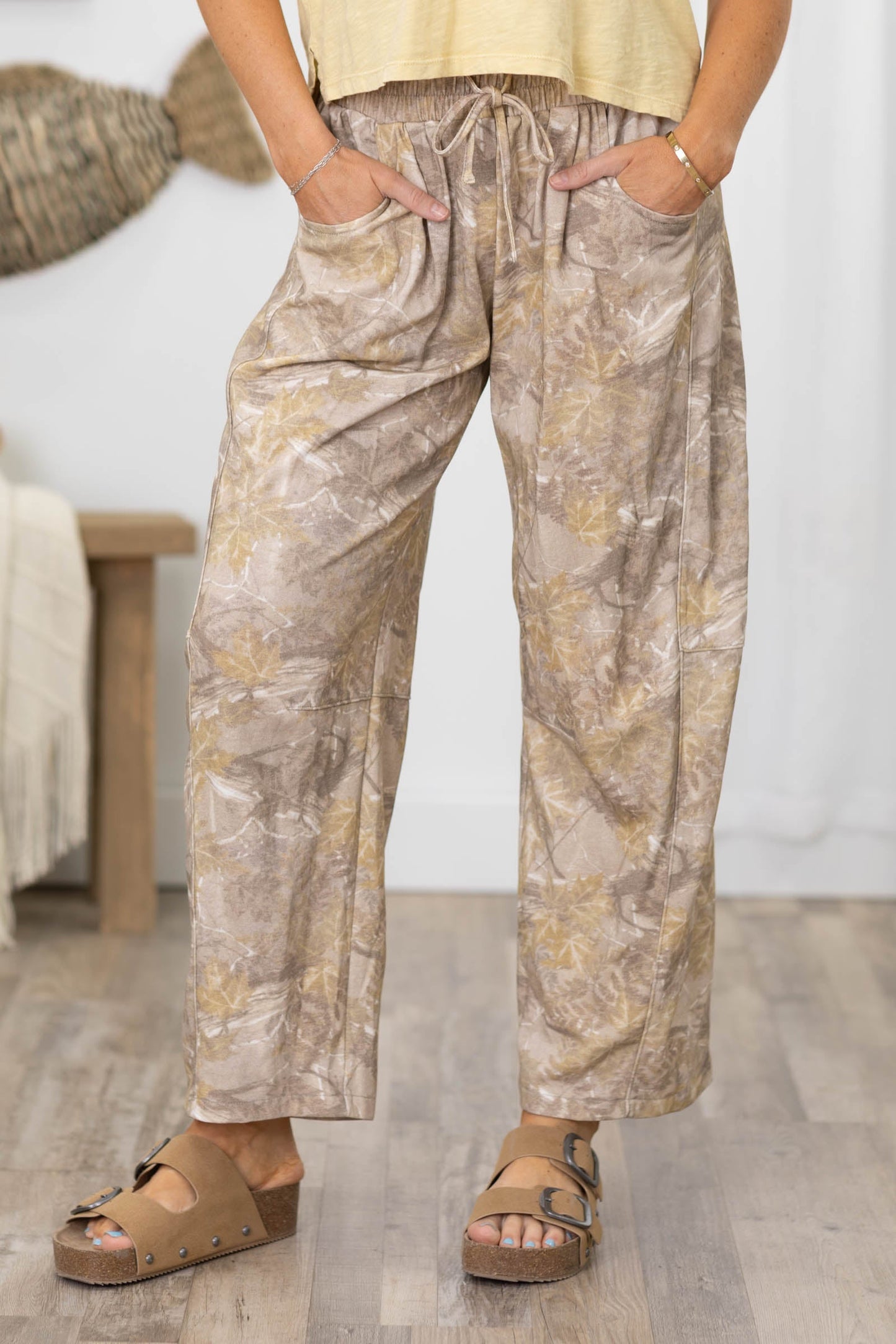 Camo Print Casual Knit Barrel Pants