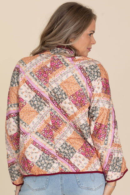 Burgundy Patch Print Light Padded Jacket