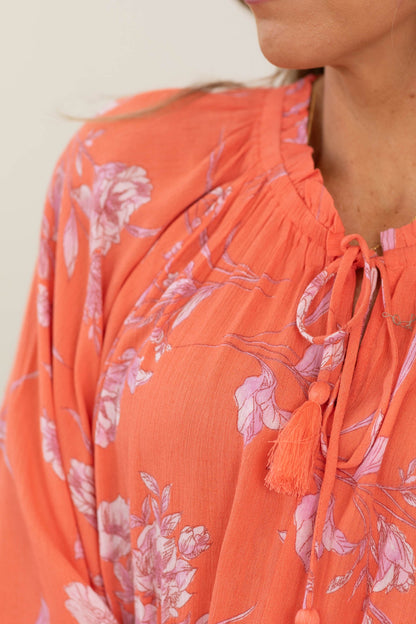 Coral Printed Long Sleeve Woven Dress