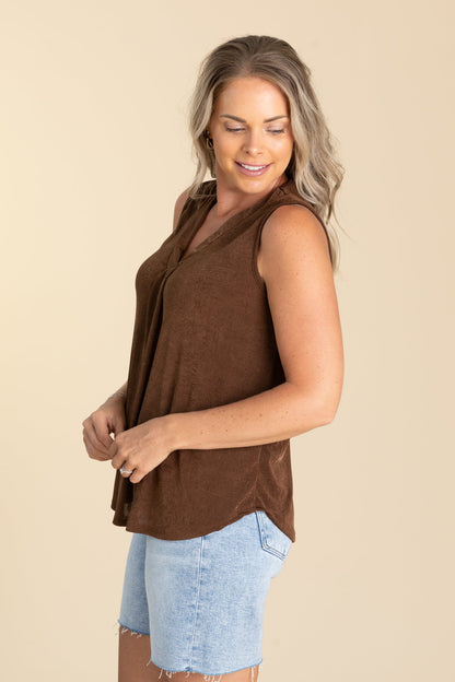 Brown Relaxed Fit V-Neck Knit Top