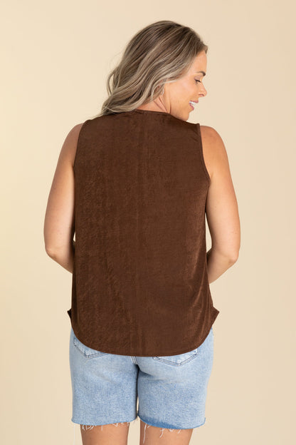 Brown Relaxed Fit V-Neck Knit Top