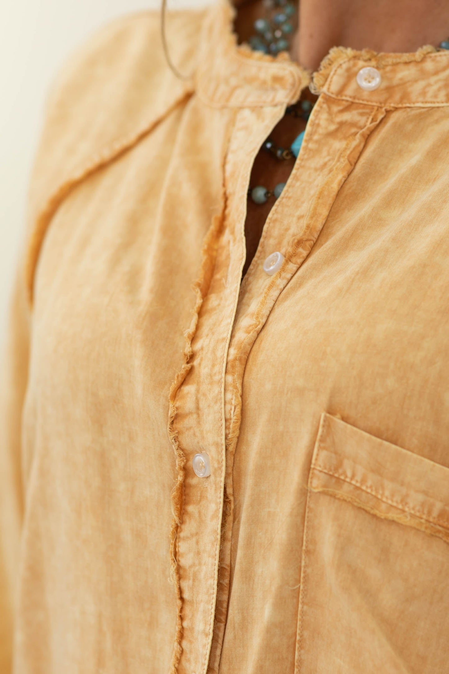 Camel Mineral Washed Button Down Top- 100% Cotton